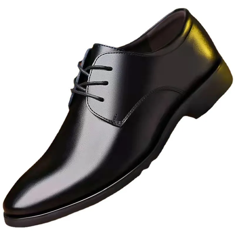 Spring and Autumn British Leisure Business Dress Leather Shoes with Elevated Inner Height Fashion New Black Large Size
