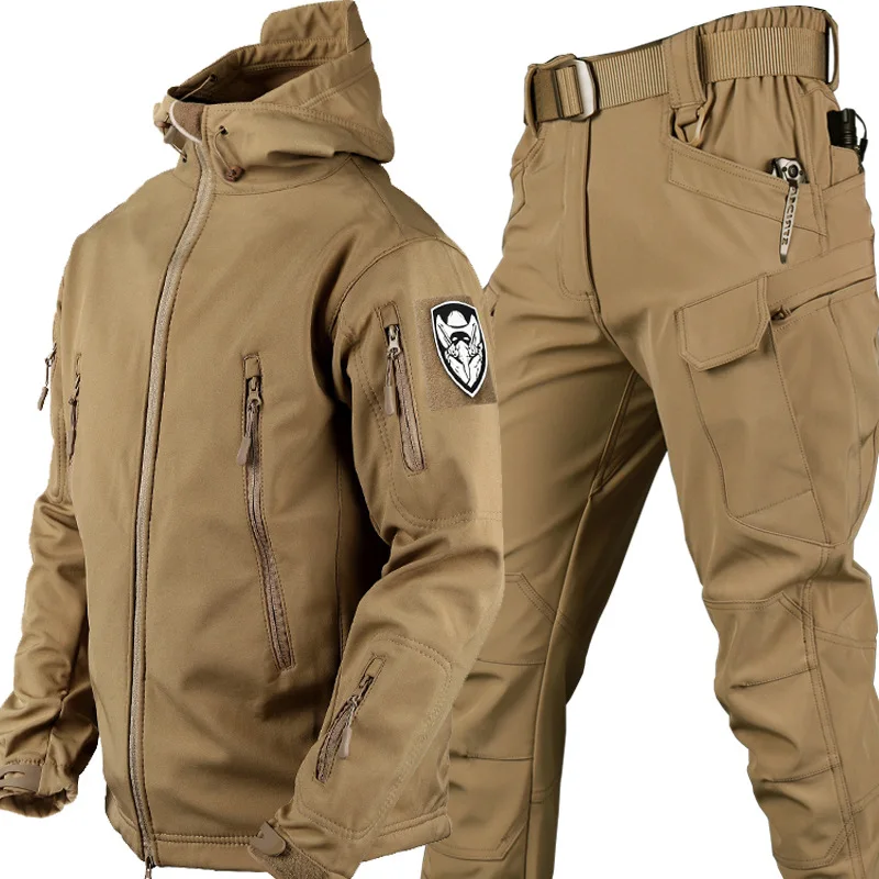 5XL 6XL Low Price Sale of Men’s Outdoor New Soft Shell Waterproof and Cut Resistant Thick Wool Fleece Multi Pocket Tactical Set